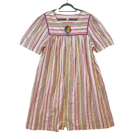 Go Softly Patio House Dress MuMu Womens L Striped Seersucker Full Zip Cotton - Picture 1 of 6